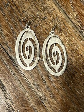 Silver Oval Cutout Drop Earrings - Women Jewelry